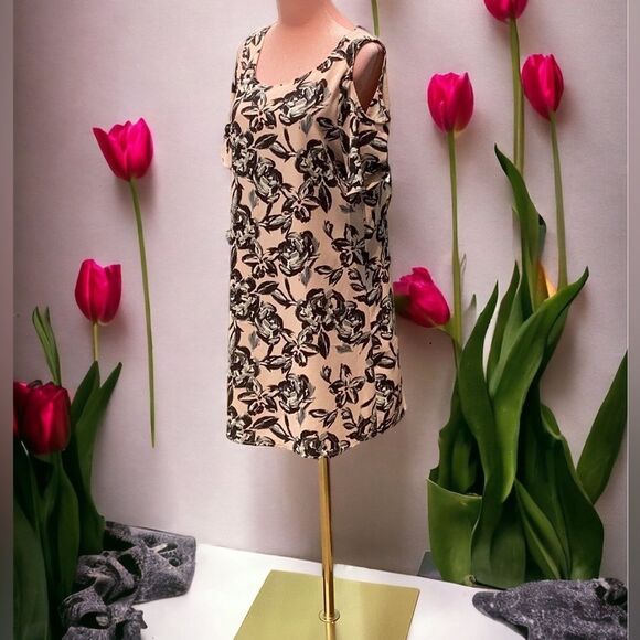 WOMENS COLD SHOULDER FLORAL MIDI DRESS MEDIUM LOOSE FIT - Picture 1 of 7